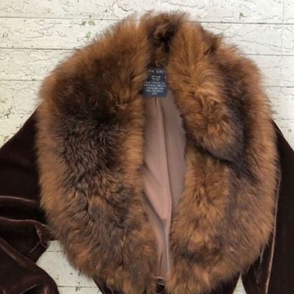 Ralph Lauren ~ Cocoa Brown Carlisle Shearling Collar Crushed Velvet Wrap Blouse - Picture 6 of 16